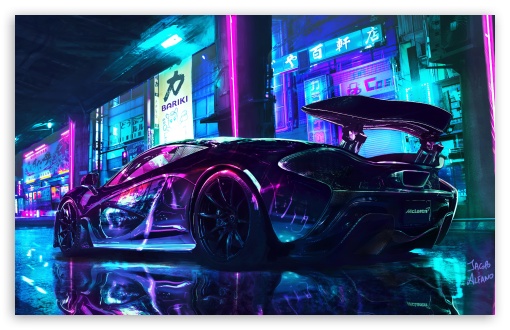 Download SuperCar Night City UltraHD Wallpaper