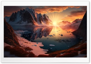 Mountain Lake Sunset Digital Art