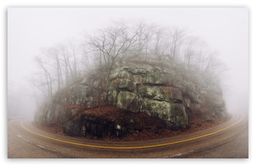 Download Fog, Mountain Road UltraHD Wallpaper