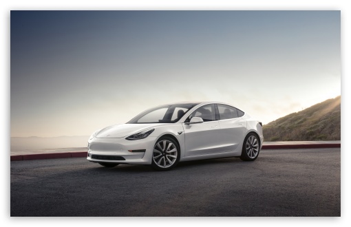 Download Tesla Model 3 Electric Car - Mountain Pearl UltraHD Wallpaper