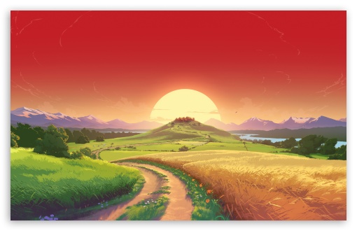 Download Countryside Landscape Illustration UltraHD Wallpaper