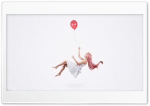 Girl Flying Holding a Balloon