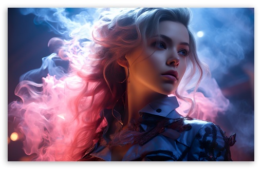 Download Blonde Girl, Smoke, Digital Art UltraHD Wallpaper