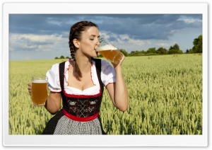 German Woman Drinking Beer