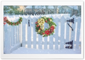 Christmas Wreath On White Fence