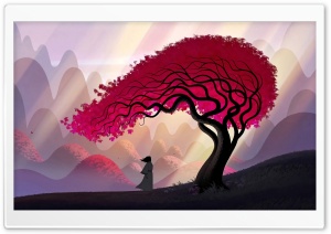 Samurai, Red Tree, Wind, Autumn