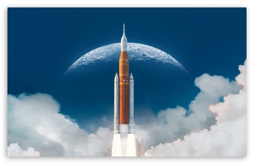 Download Space Shuttle Launch Moon UltraHD Wallpaper