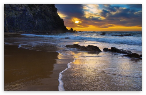 Download Smooth Beach, Sunset UltraHD Wallpaper
