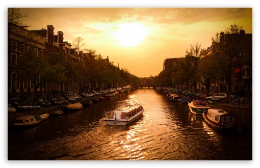 Download Canal Cruiser, Amsterdam UltraHD Wallpaper
