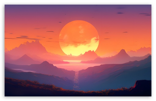 Download Sunset Illustration UltraHD Wallpaper