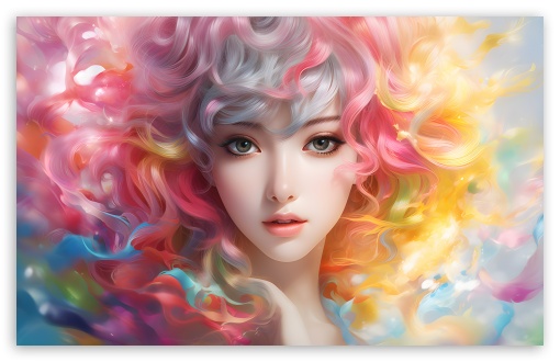 Download Colorful Hair Girl Artwork UltraHD Wallpaper