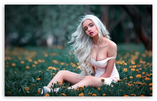 Download Nice Blonde Girl, Flowers UltraHD Wallpaper