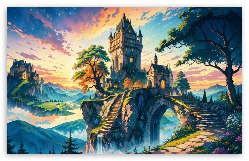 Download Castle Fantasy Art, Early Fall UltraHD Wallpaper