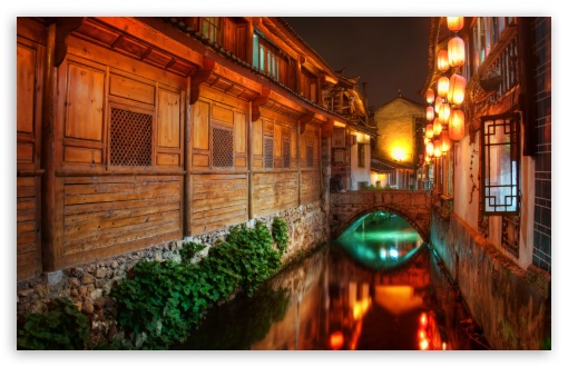 Download The Canals Of Lijiang At Night UltraHD Wallpaper