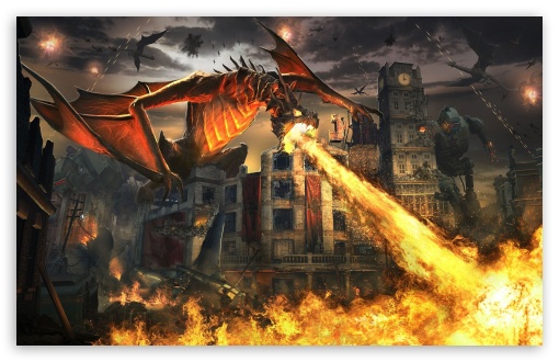Download Dragon Breathing Fire UltraHD Wallpaper