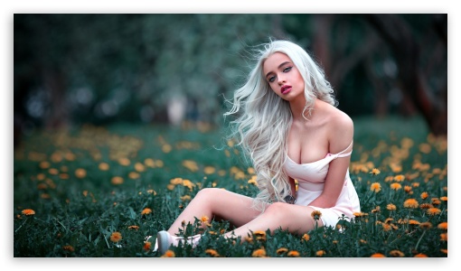 Download Nice Blonde Girl, Flowers UltraHD