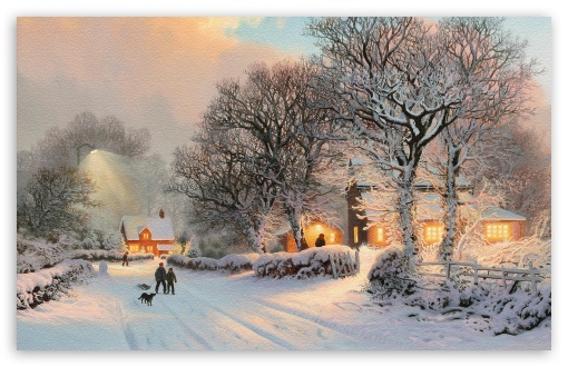 Download Village In Winter Painting UltraHD Wallpaper