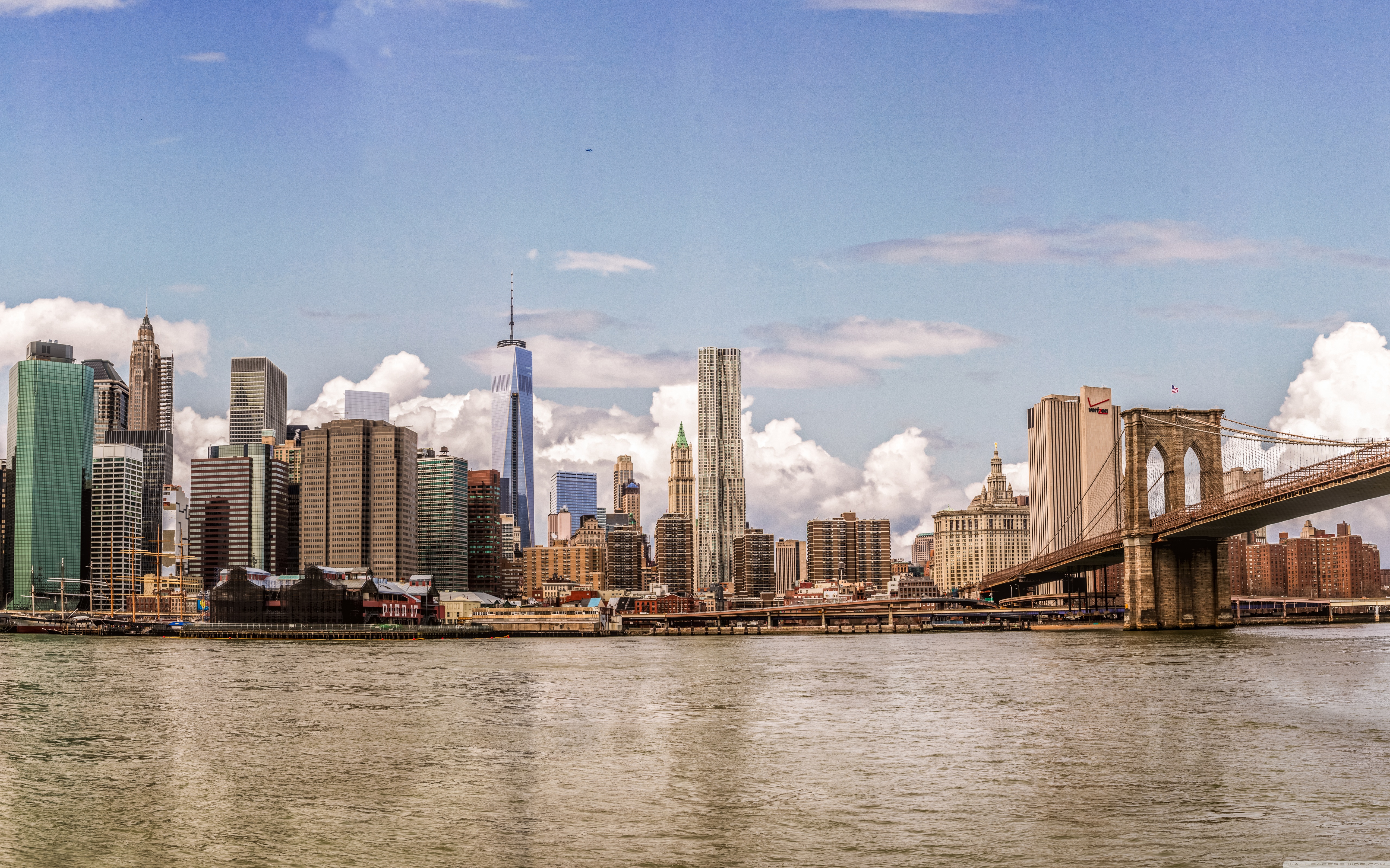 Download Brooklyn Bridge HDR, New York UltraHD Free Wallpaper.