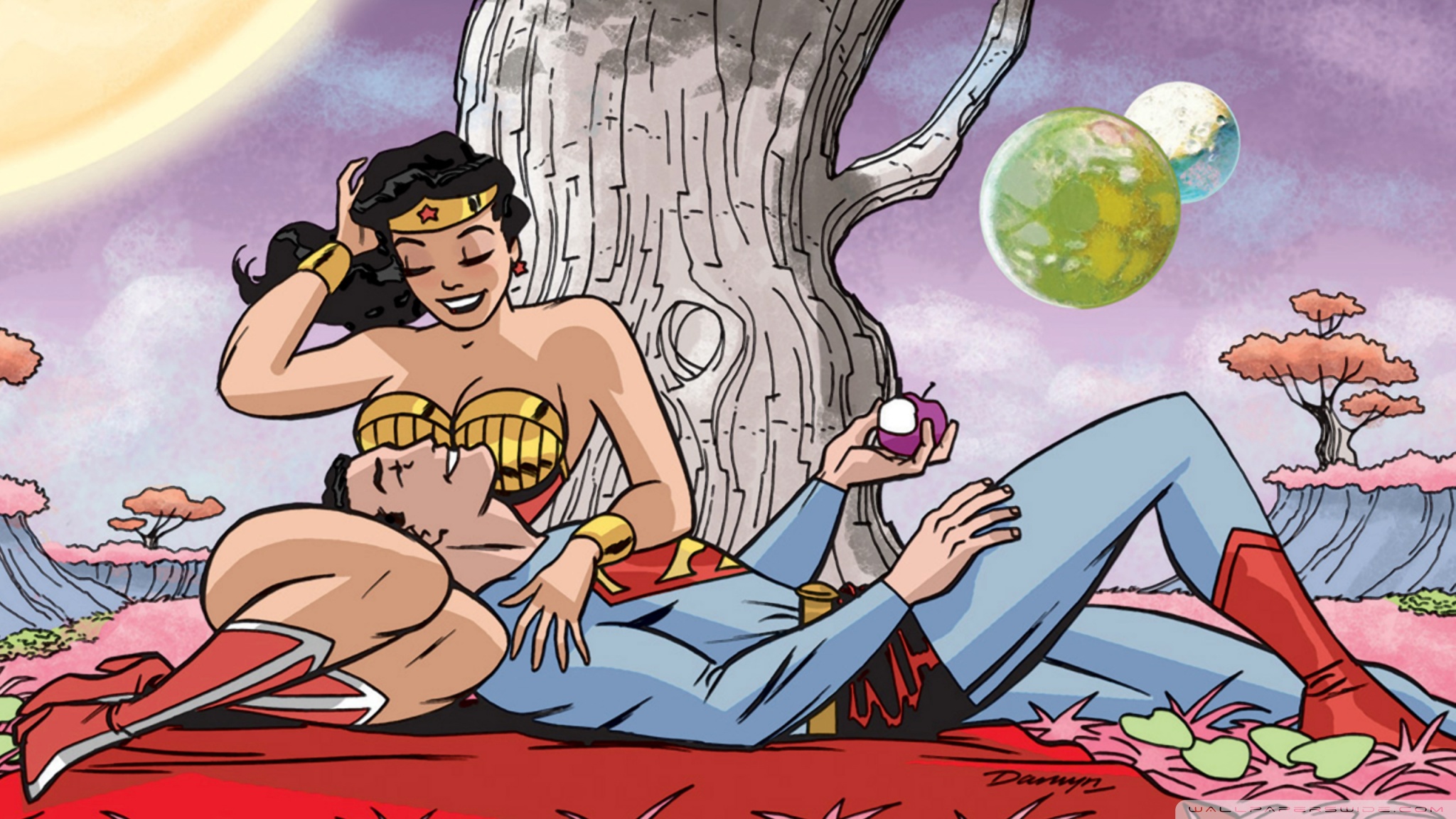 Download Classic Superman and Wonder Woman UltraHD Free Wallpaper.