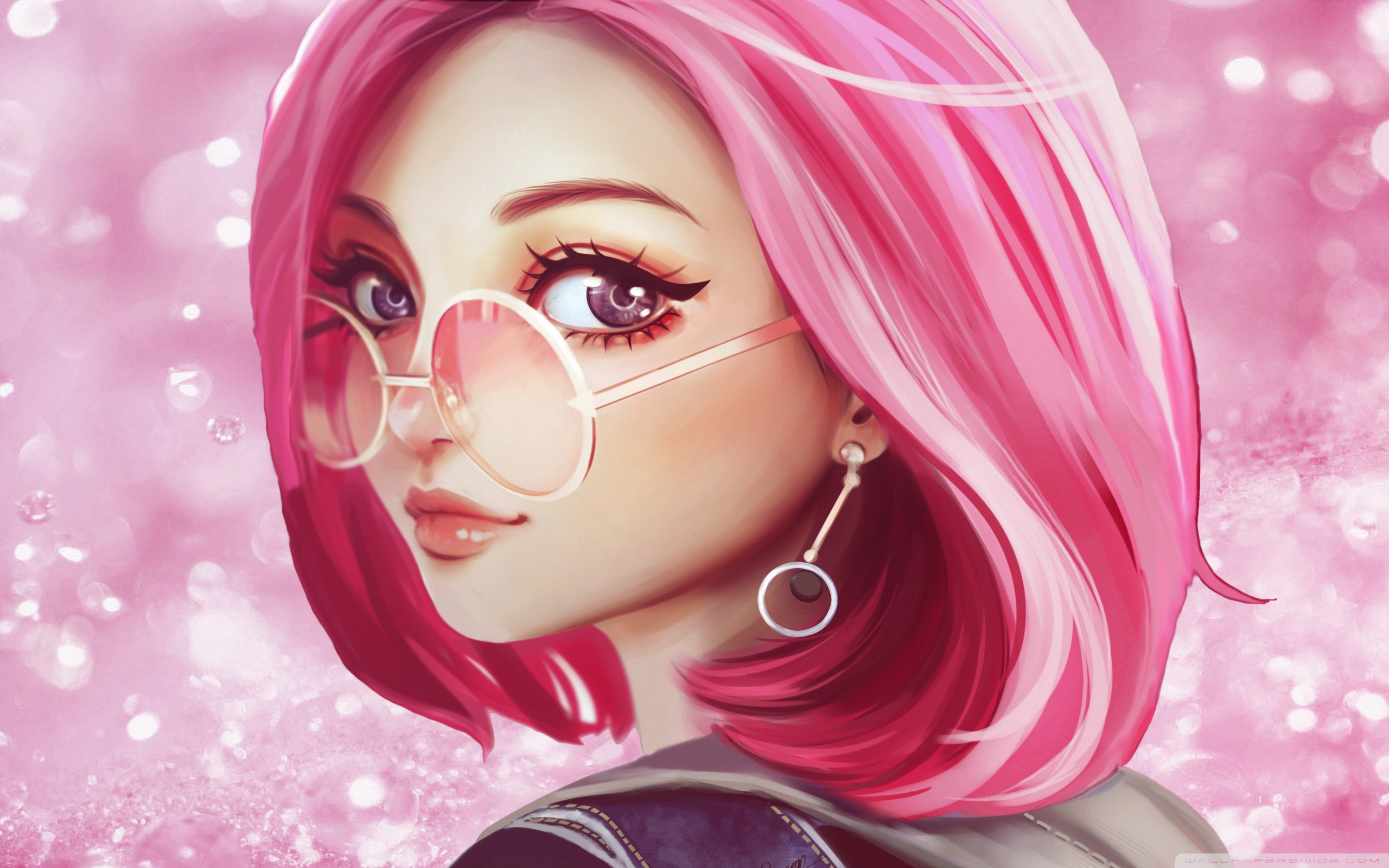 Download Cute Girl Pink Hair Sunglasses Digital Art... Ultra